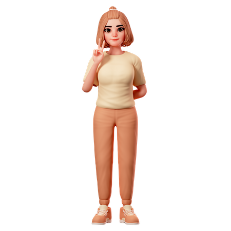 Casual Girl Showing Peace Gesture using Left Hand  3D Illustration