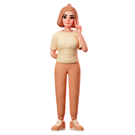 Casual Girl Showing Peace Gesture using Right Hand  3D Illustration
