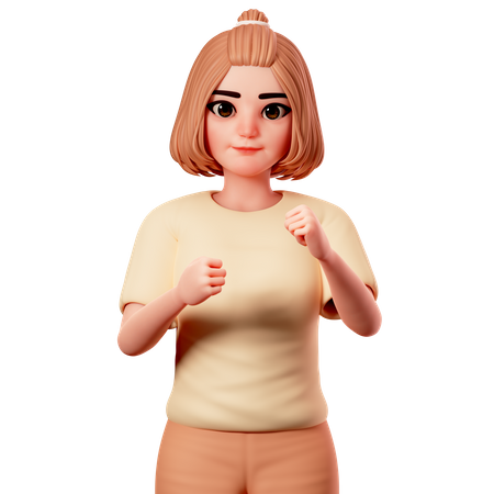 Casual Girl Showing ready to fight with fist Hand  3D Illustration
