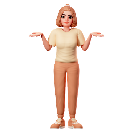 Casual Girl Showing Shrug Pose  3D Icon