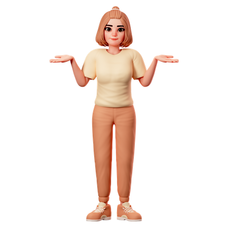 Casual Girl Showing Shrug Pose  3D Illustration