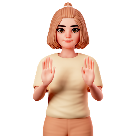 Casual Girl Showing Stop sign Body gesture  3D Illustration