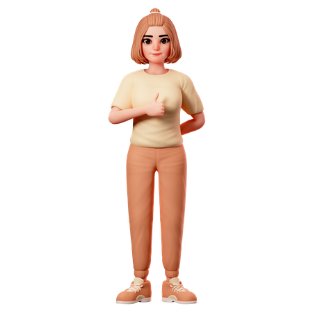 Casual Girl Showing Thumbs up Pose using Left Hand  3D Illustration