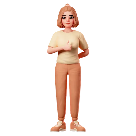 Casual Girl Showing Thumbs up Pose using Left Hand  3D Illustration