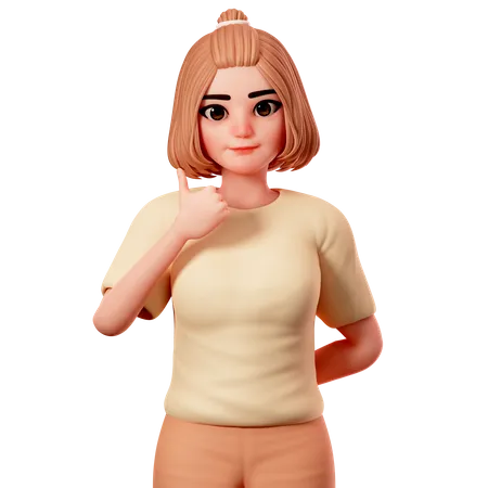Casual Girl showing Thumbs up using Left Hand  3D Illustration