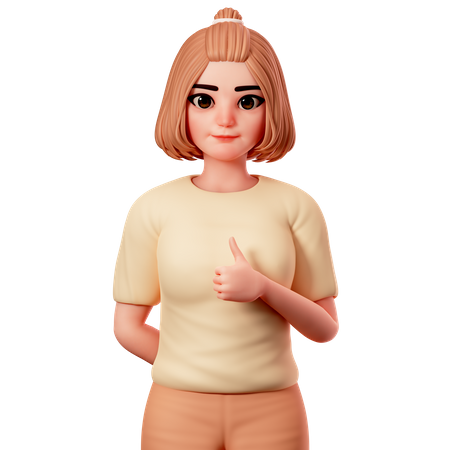 Casual Girl showing Thumbs up using Right Hand  3D Illustration