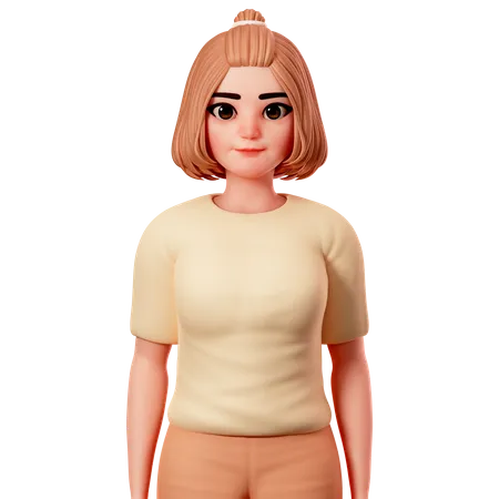 Casual Girl with Standing Gesture  3D Illustration