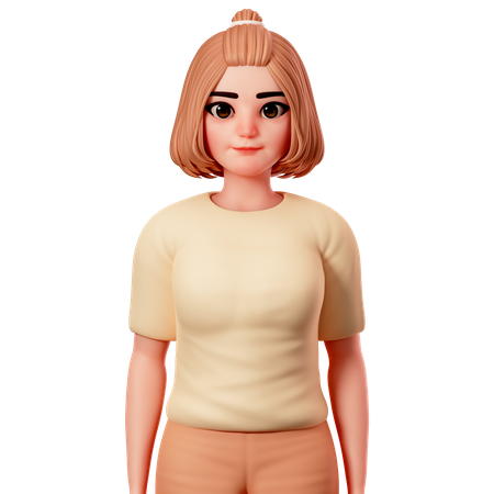 Casual Girl with Standing Gesture  3D Illustration