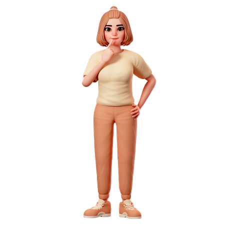 Casual Girl with Thinking Gesture, Daydream  3D Illustration