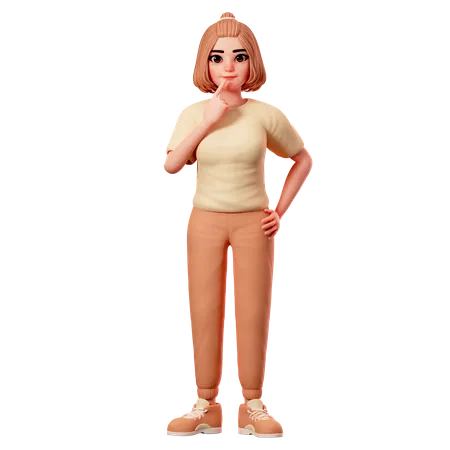 Casual Girl with Thinking Gesture, Daydream  3D Illustration
