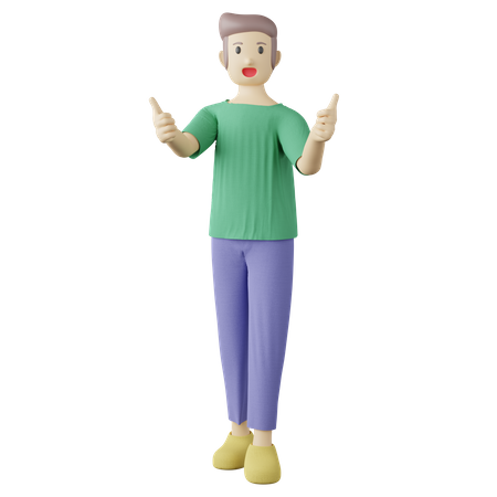 Casual person two thumbs up pose 3D Illustration