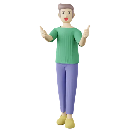 Casual person two thumbs up pose 3D Illustration