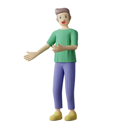 Casual person welcoming out pose 3D Illustration