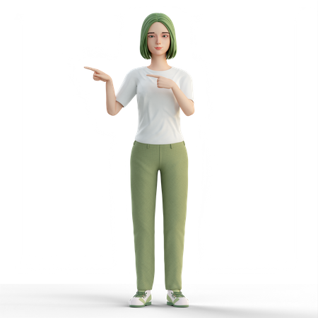 Casual Woman pointing at right side using both hands  3D Icon