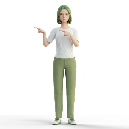 Casual Woman pointing at right side using both hands  3D Illustration