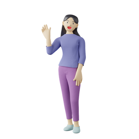 Casual woman say hello 3D Illustration