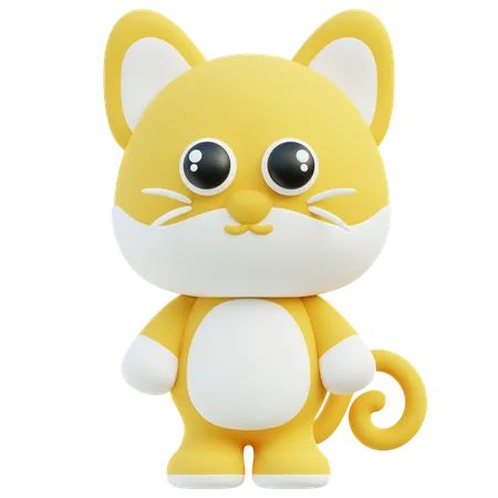 Bright Yellow 3 D Cat Character Standing With A Joyful Expression 3D Icon
