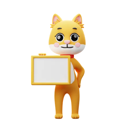 Cat Character Holding Board  3D Illustration