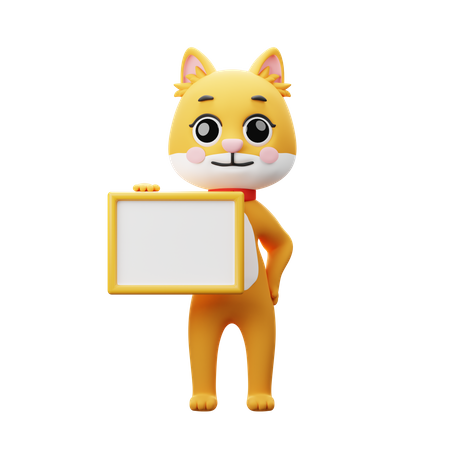 Cat Character Holding Board  3D Illustration