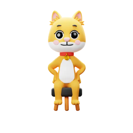 Cat Character Sitting  3D Illustration