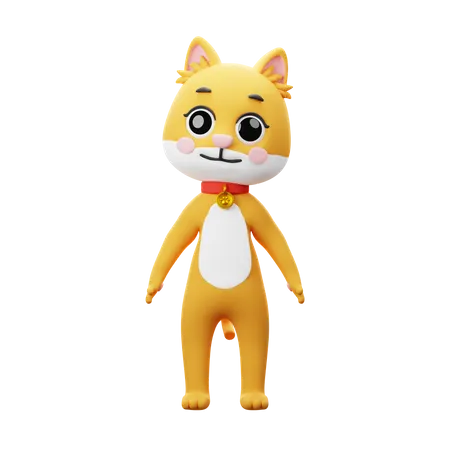 Cat Character Standing  3D Illustration