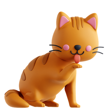 Cat Cleaning  3D Icon