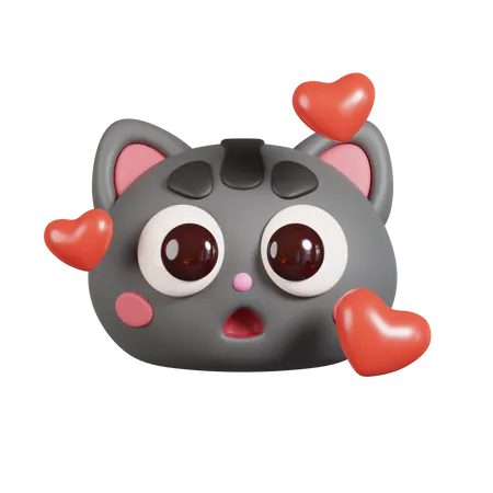 Cat Face With Heart Emoji 3D Illustration