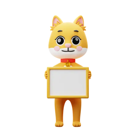 Cat Holding Board  3D Illustration