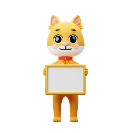 Cat Holding Board  3D Illustration