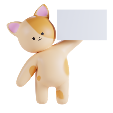 Cat Holding Placard 3D Illustration