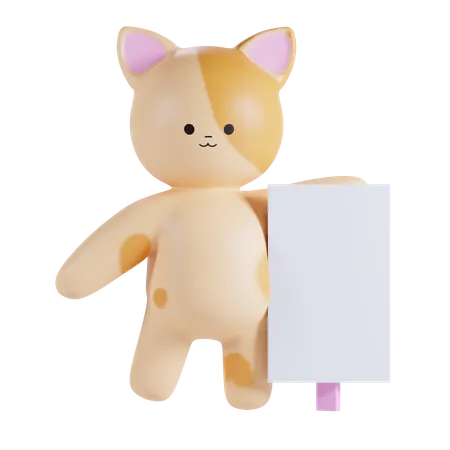 Cat Holding White Paper  3D Illustration