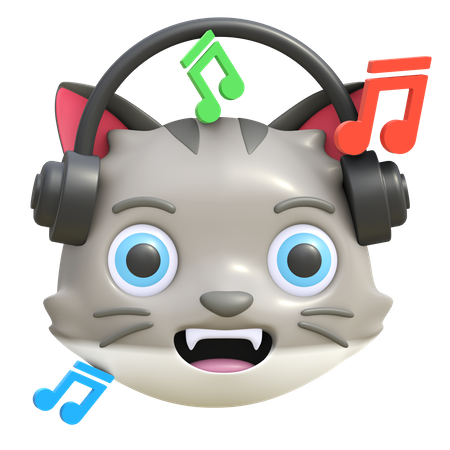 Cat listening music 3D Illustration