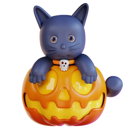 Cat On Pumpkin  3D Icon