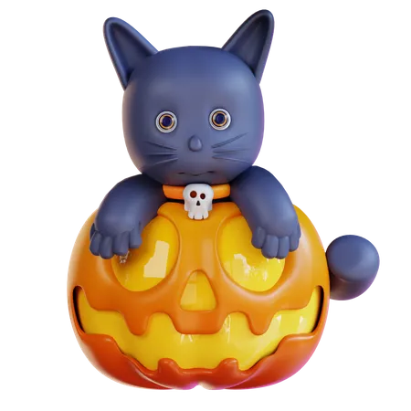 3 D Illustration Of A Cat On A Pumpkin 3D Icon