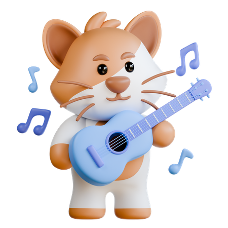 Cat Playing Guitar  3D Illustration