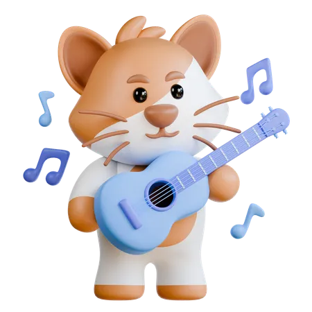 Cat Playing Guitar  3D Illustration