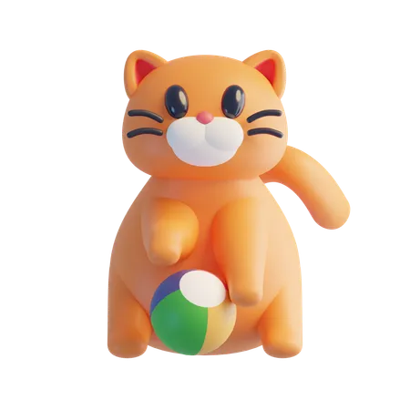 ボールで遊ぶ猫  3D Icon