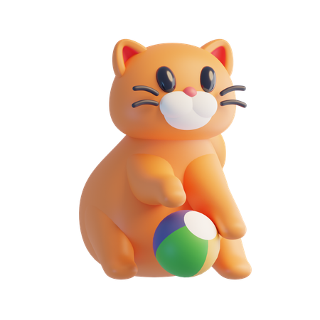 Cat Playing With Ball  3D Icon