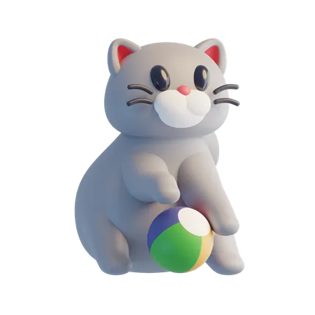 Cat Playing With Ball  3D Icon