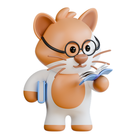 Cat Read a Book  3D Illustration