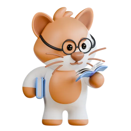 Cat Read a Book  3D Illustration