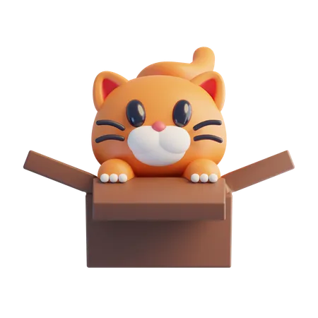 Cat Sitting In Box  3D Icon