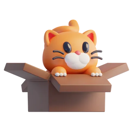 Cat Sitting In Box  3D Icon