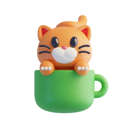 Cat Sitting In Cup  3D Icon