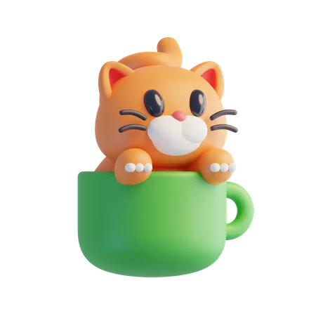 Cat Sitting In Cup  3D Icon