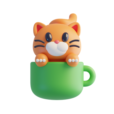 Cat Sitting In Cup  3D Icon