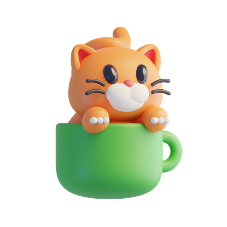 Cat Sitting In Cup  3D Icon