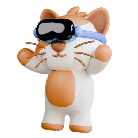 Cat Using VR Glasess  3D Illustration