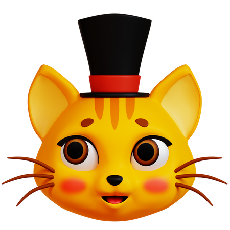 Cat with Black Hat  3D Icon