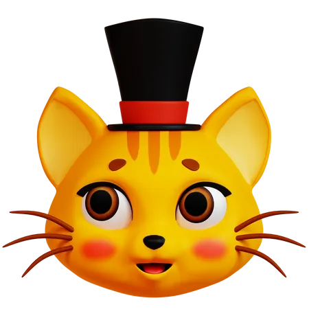 Cat with Black Hat  3D Icon